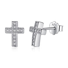 Load image into Gallery viewer, Christmas Gift Fashion 925 Sterling Silver Stud Earrings Heart Cross Cat Moon Star Crystal Earrings for Women Wedding Jewelry
